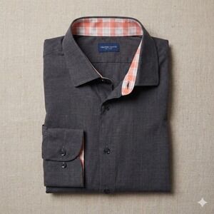 Proper Cloth Custom Shirt 17.5 Neck 25‎ P2P Gray Cotton Contrast Collar XL